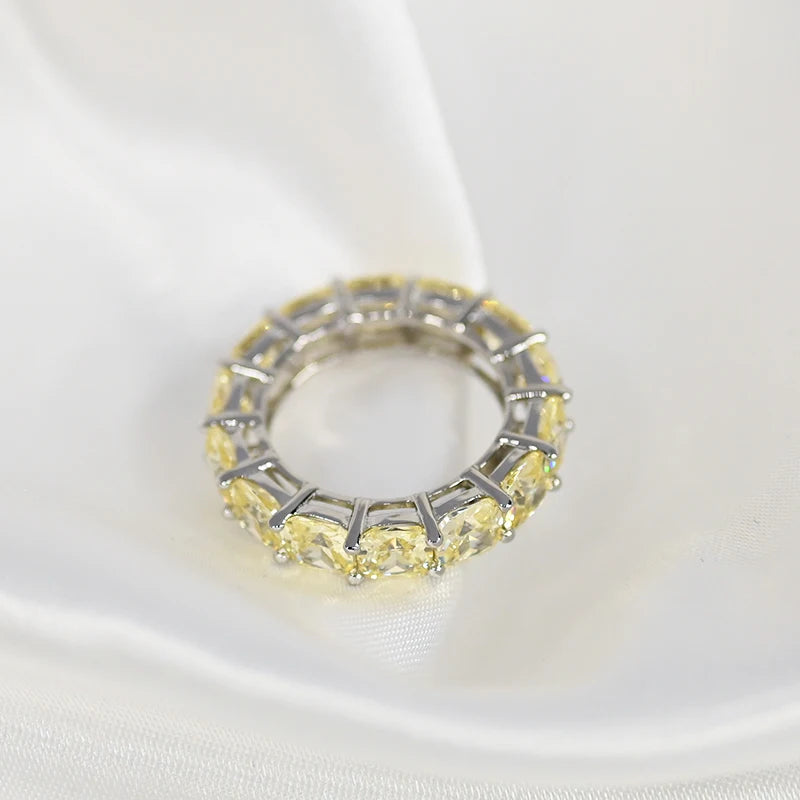 OEVAS 100% 925 Sterling Silver Sparkling 1 Row Full 5*5mm High Carbon Diamond Finger Rings For Women Wedding Party Fine Jewelry