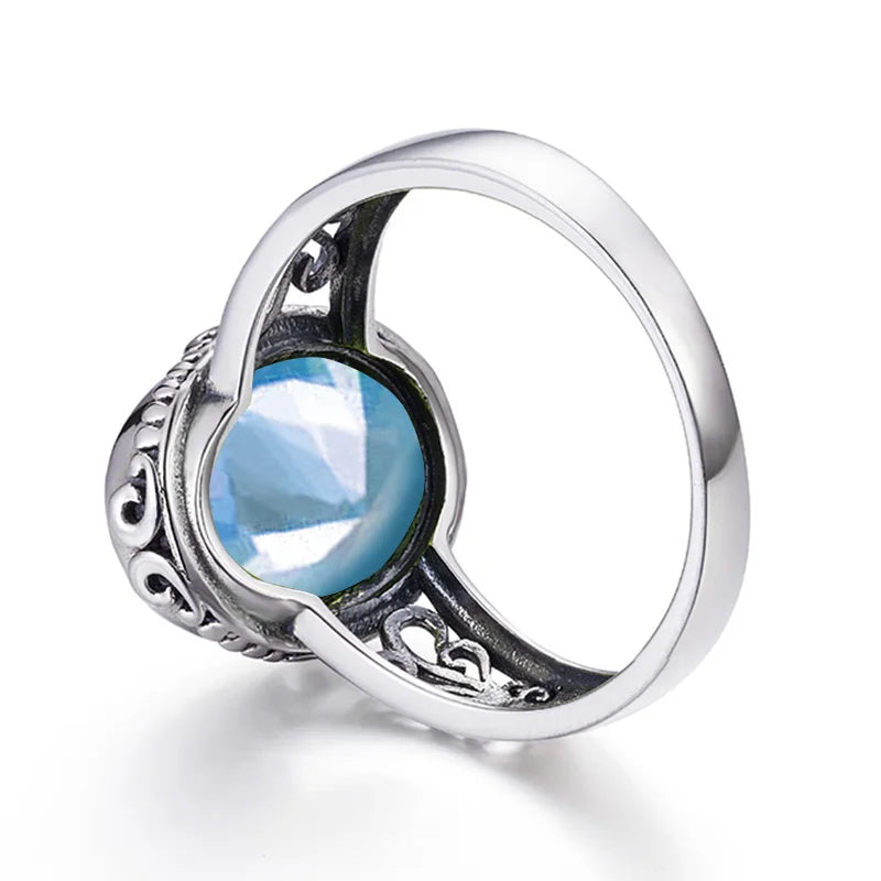 Classic Vintage Silver 925 Aquamarine Ring Woman Massive Stone 10*14mm Hypoallergenic Party Female Jewelry accessories Gift 2025