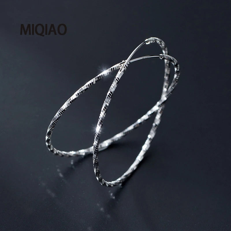 MIQIAO 925 Sterling Silver Round Earrings Fashion Jewelry Female Big Ring For Women Femininity Round Summer Accessories Simple
