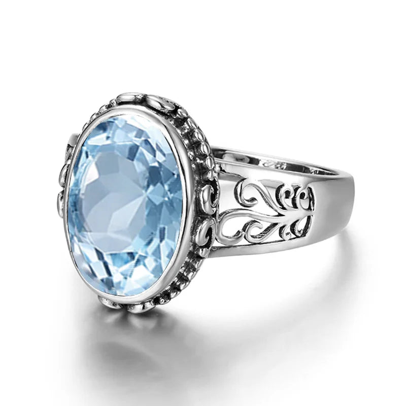 Classic Vintage Silver 925 Aquamarine Ring Woman Massive Stone 10*14mm Hypoallergenic Party Female Jewelry accessories Gift 2025