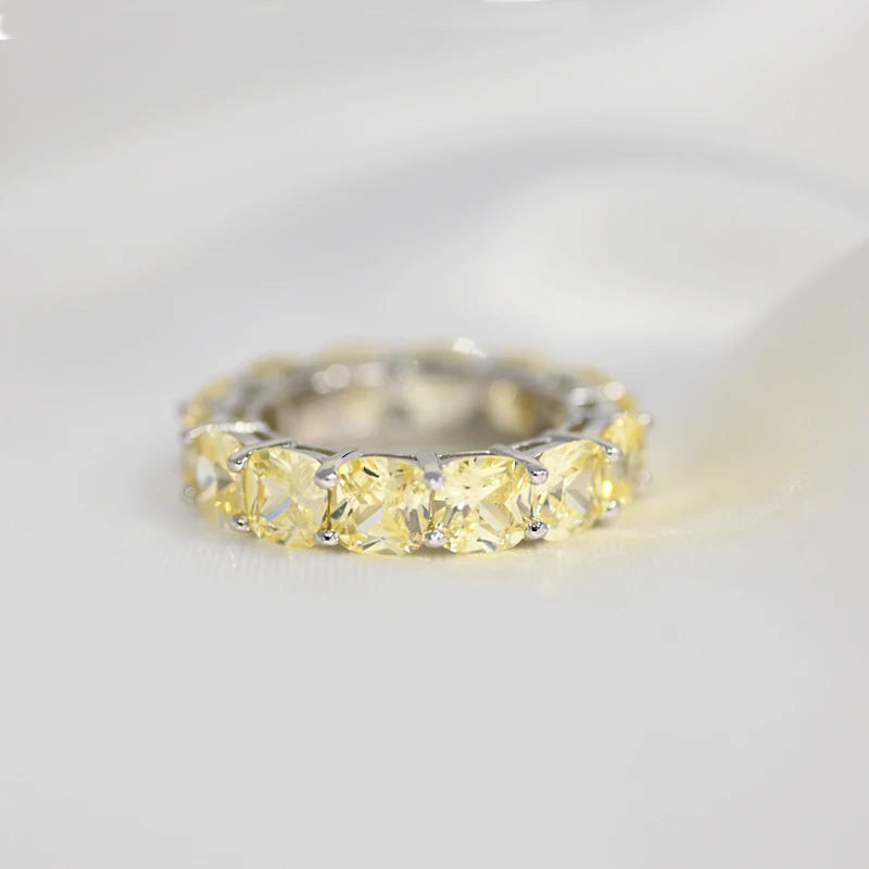 OEVAS 100% 925 Sterling Silver Sparkling 1 Row Full 5*5mm High Carbon Diamond Finger Rings For Women Wedding Party Fine Jewelry