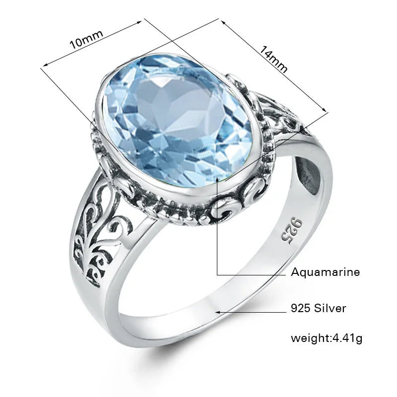 Classic Vintage Silver 925 Aquamarine Ring Woman Massive Stone 10*14mm Hypoallergenic Party Female Jewelry accessories Gift 2025