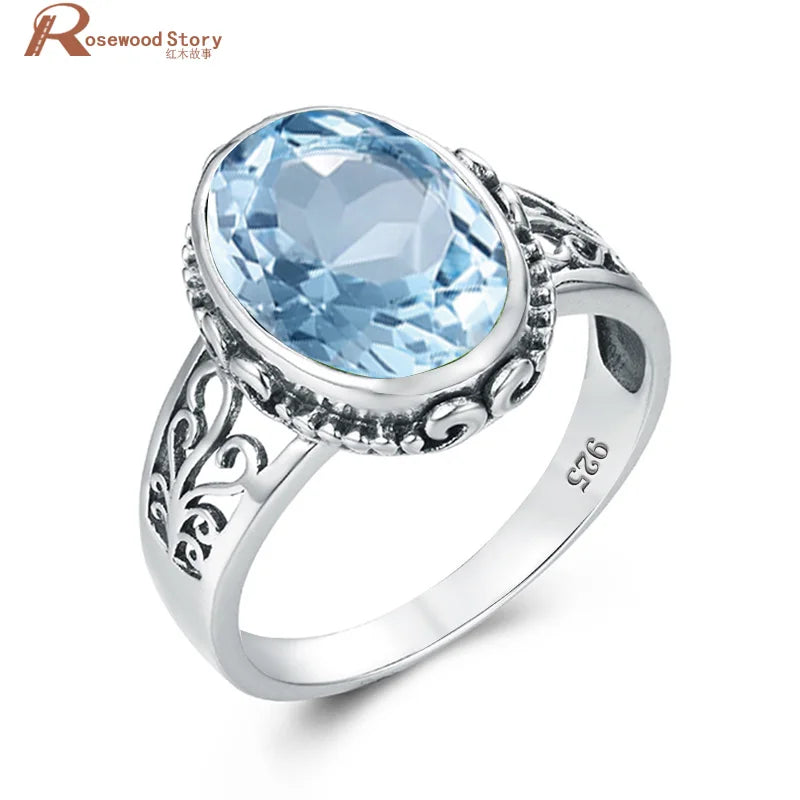 Classic Vintage Silver 925 Aquamarine Ring Woman Massive Stone 10*14mm Hypoallergenic Party Female Jewelry accessories Gift 2025