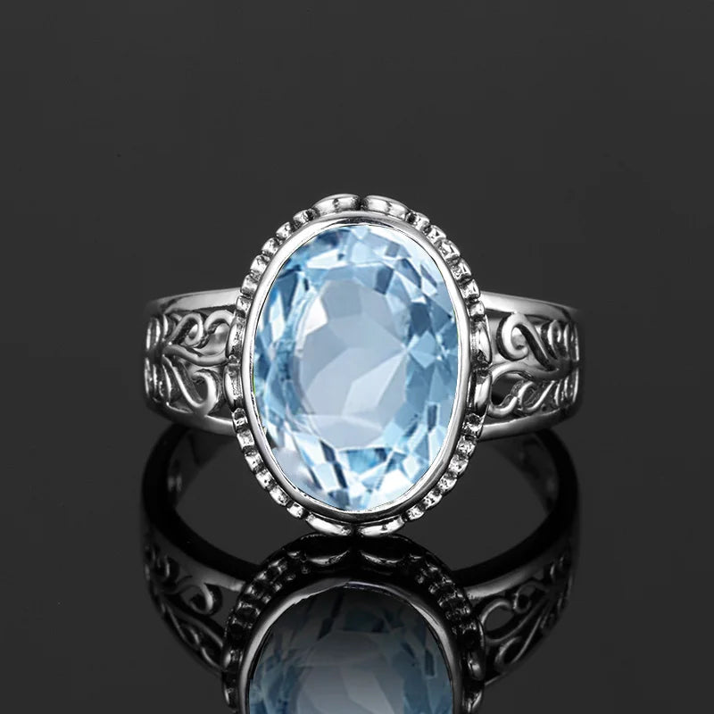 Classic Vintage Silver 925 Aquamarine Ring Woman Massive Stone 10*14mm Hypoallergenic Party Female Jewelry accessories Gift 2025