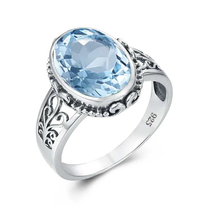 Classic Vintage Silver 925 Aquamarine Ring Woman Massive Stone 10*14mm Hypoallergenic Party Female Jewelry accessories Gift 2025