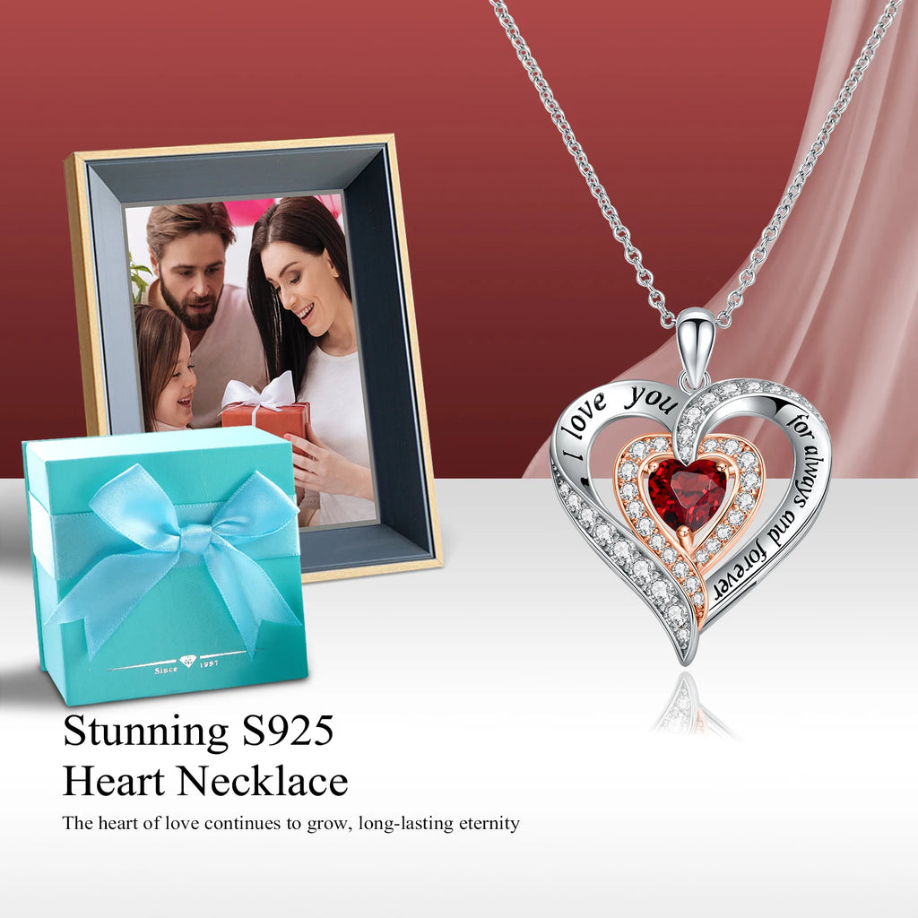 GZ ZONGFA  925 Sterling Silver Heart Pendant for Women Natural Garnet Gems 12 Color Birthstone Necklace Fine Jewelry