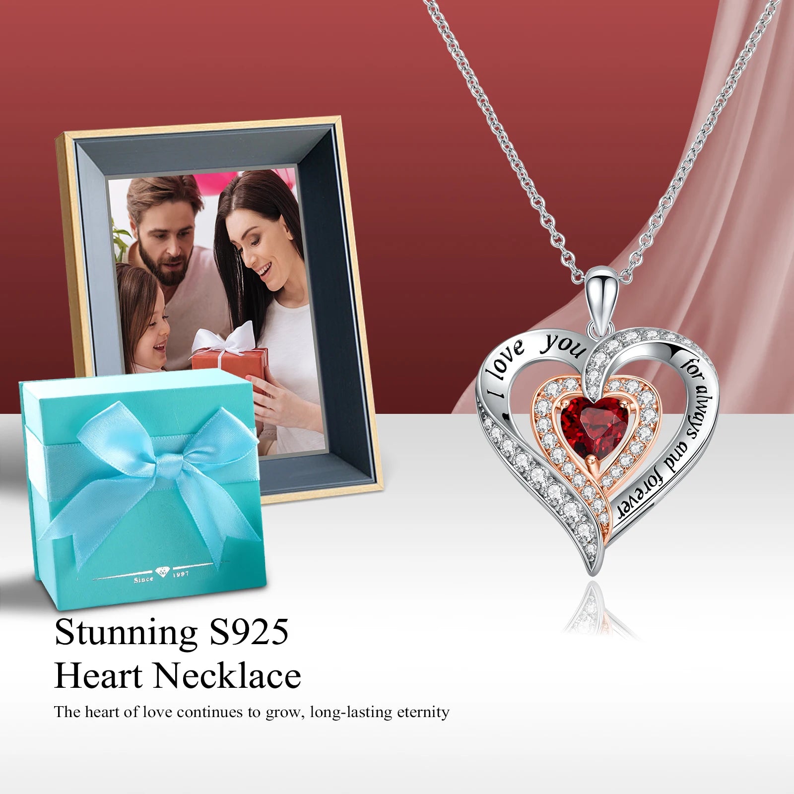 GZ ZONGFA  925 Sterling Silver Heart Pendant for Women Natural Garnet Gems 12 Color Birthstone Necklace Fine Jewelry