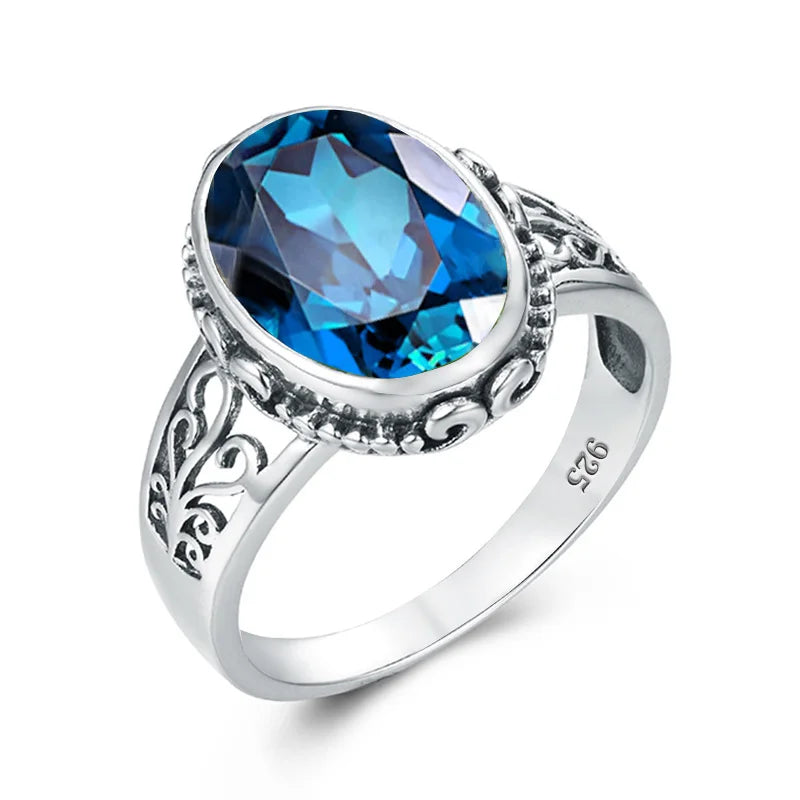 Classic Vintage Silver 925 Aquamarine Ring Woman Massive Stone 10*14mm Hypoallergenic Party Female Jewelry accessories Gift 2025