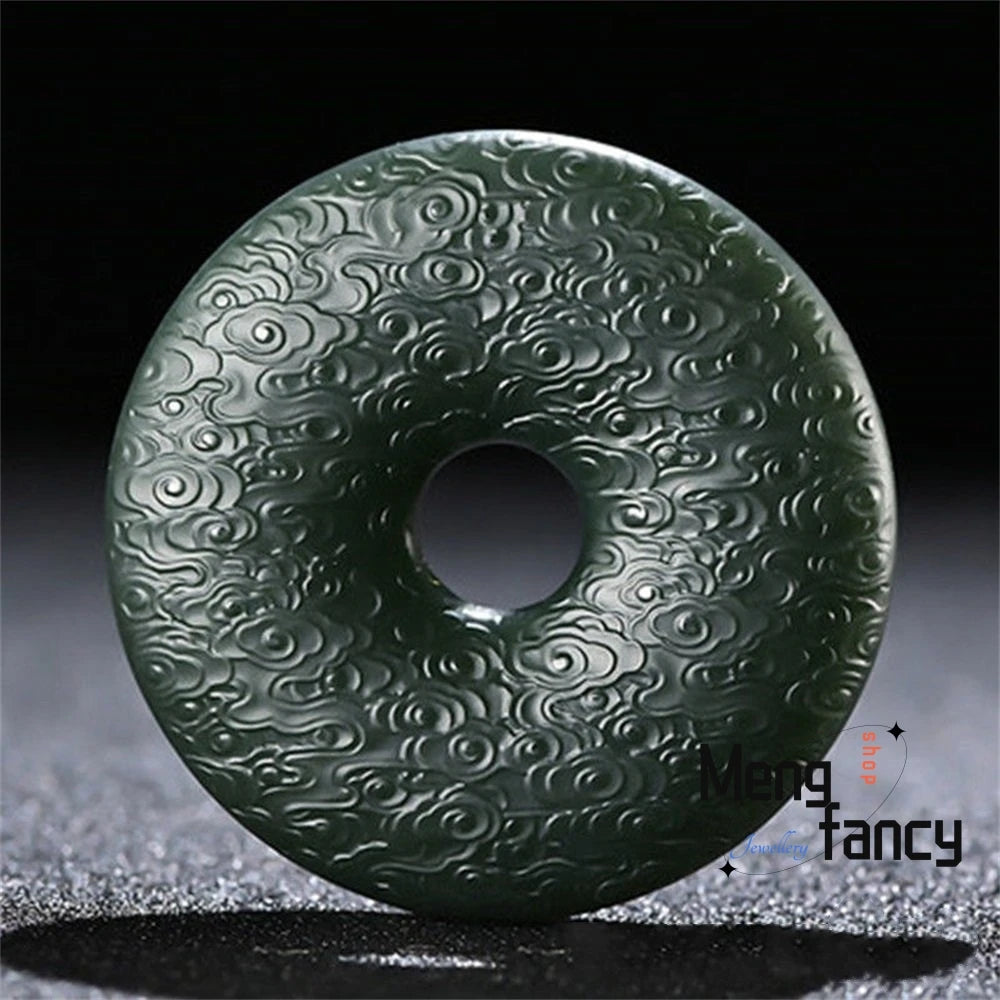 Natural Hetian Green Jade Fine Material Dragon Phoenix Auspicious Cloud Peace Pendant Tai Chi Eight Trigrams Exquisite Jewelry