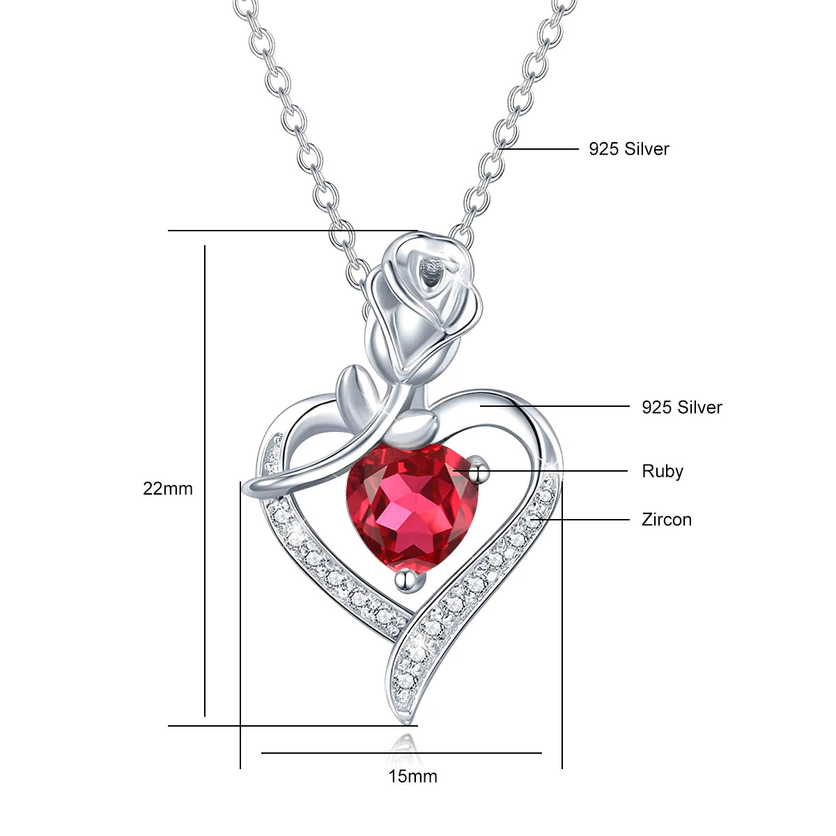 Romantic 925 Silver Necklace Rose Heart Design 1CT Moissanite Pendant Everyday Valentine Mother’s Day Party Perfect GiftFor her