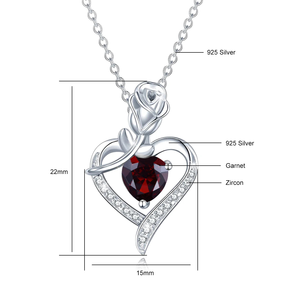 Romantic 925 Silver Necklace Rose Heart Design 1CT Moissanite Pendant Everyday Valentine Mother’s Day Party Perfect GiftFor her
