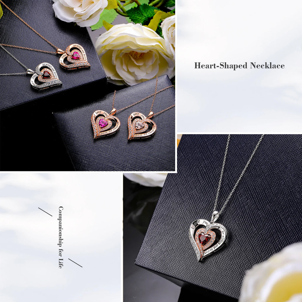 GZ ZONGFA  925 Sterling Silver Heart Pendant for Women Natural Garnet Gems 12 Color Birthstone Necklace Fine Jewelry