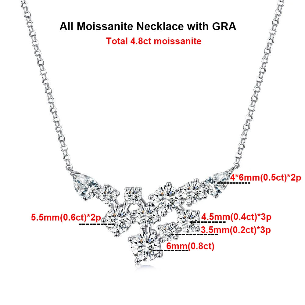 4.8cttw Full Moissanite Pendant Necklace For Women Sparkling Round Pear Cut Diamond 925 Sterling Silver Wedding Neck Chain GRA