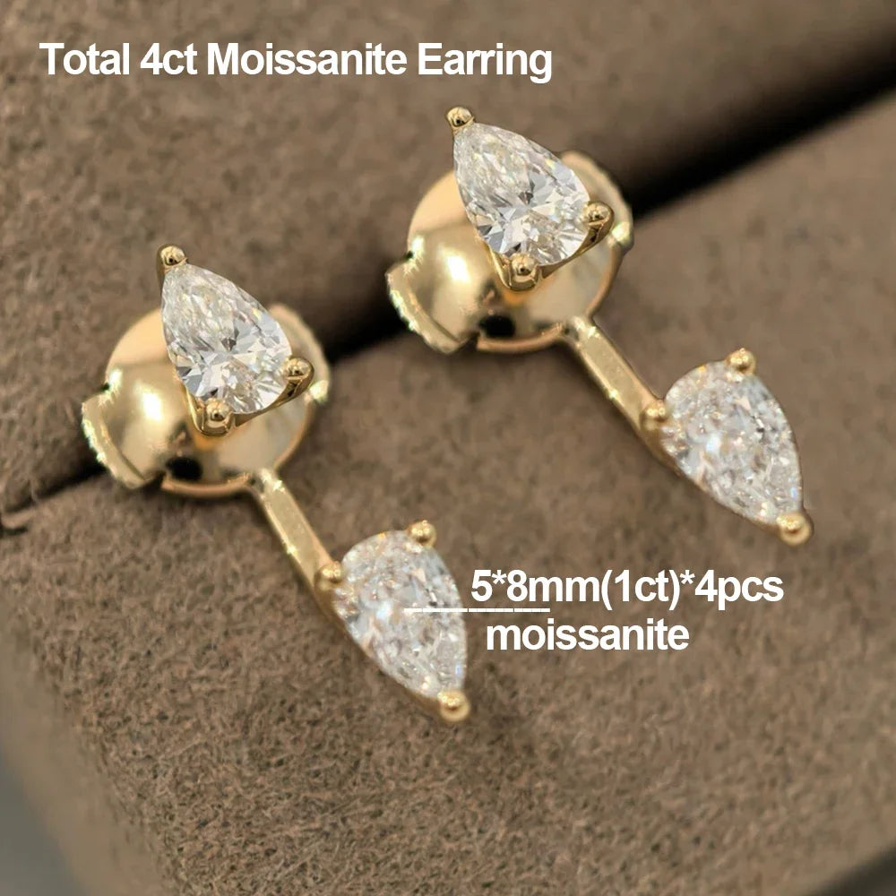 IGOTOS 4cttw All Moissanite Stud Earrings 5*8mm Waterdrop 2 in 1 Convertible Earring for Women 925 Sterling Silver Jewelry Gifts