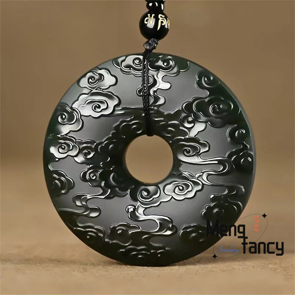 Natural Hetian Green Jade Fine Material Dragon Phoenix Auspicious Cloud Peace Pendant Tai Chi Eight Trigrams Exquisite Jewelry