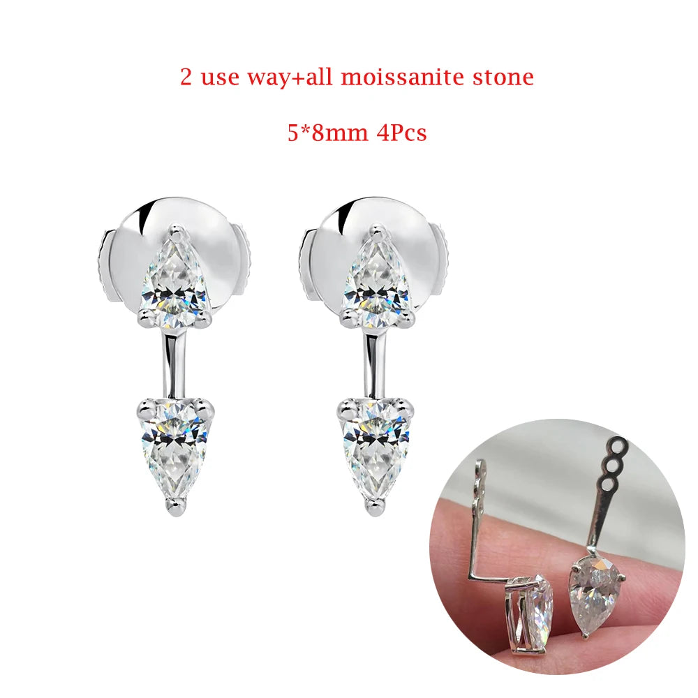 IGOTOS 4cttw All Moissanite Stud Earrings 5*8mm Waterdrop 2 in 1 Convertible Earring for Women 925 Sterling Silver Jewelry Gifts