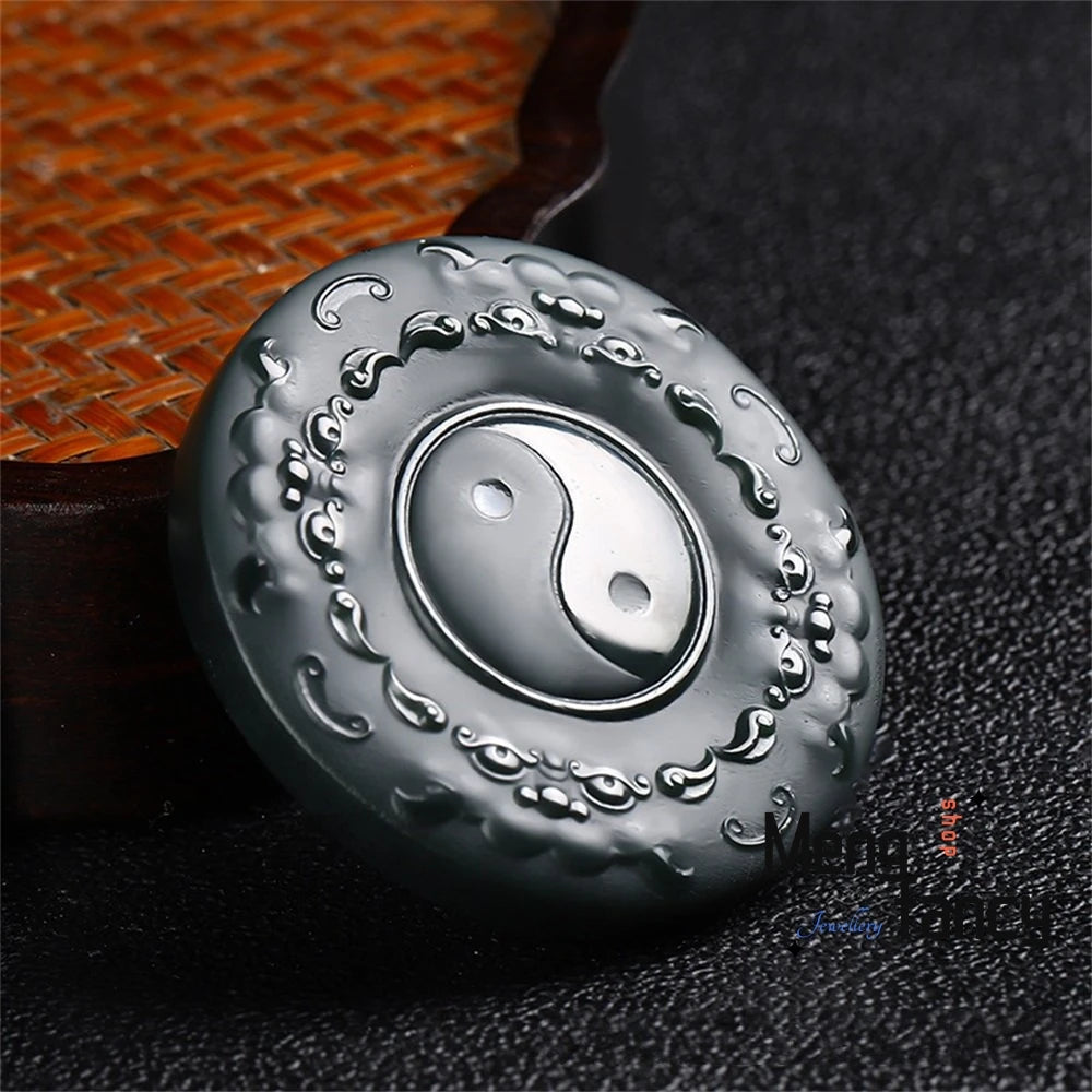 Natural Hetian Green Jade Fine Material Dragon Phoenix Auspicious Cloud Peace Pendant Tai Chi Eight Trigrams Exquisite Jewelry