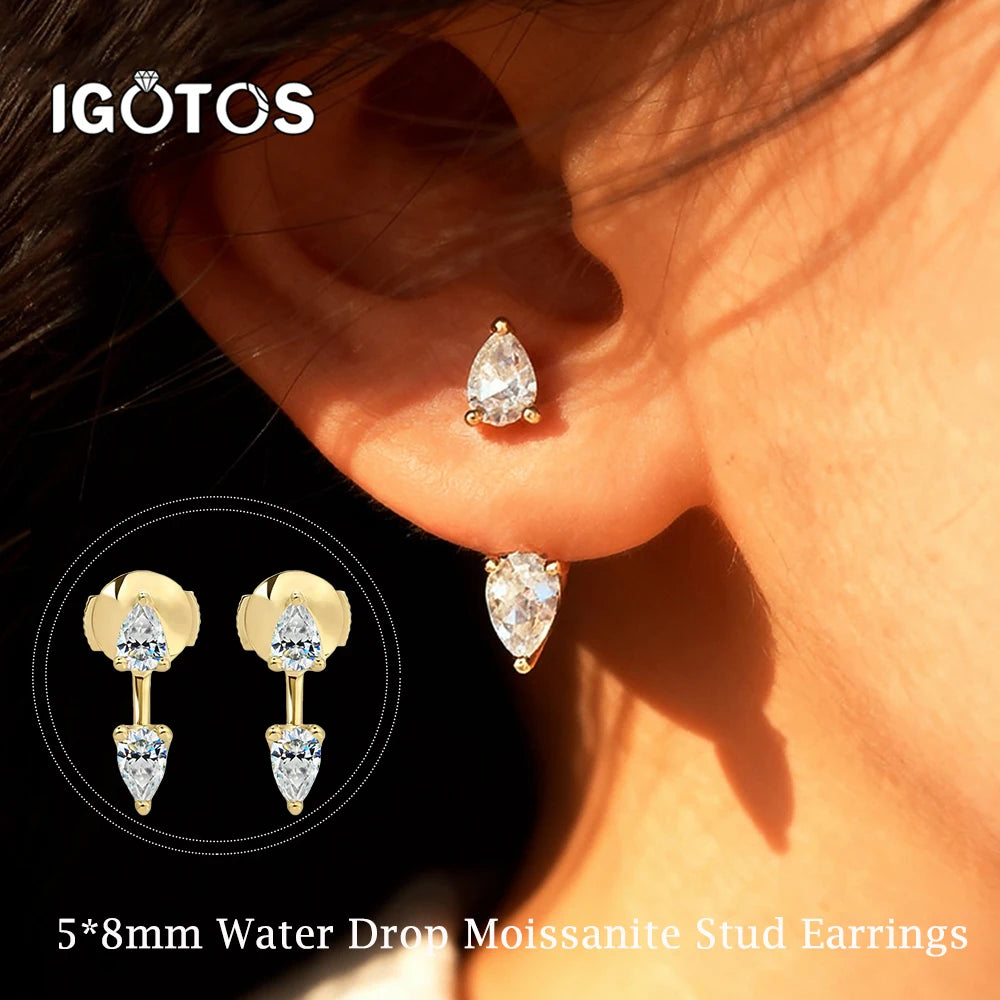 IGOTOS 4cttw All Moissanite Stud Earrings 5*8mm Waterdrop 2 in 1 Convertible Earring for Women 925 Sterling Silver Jewelry Gifts
