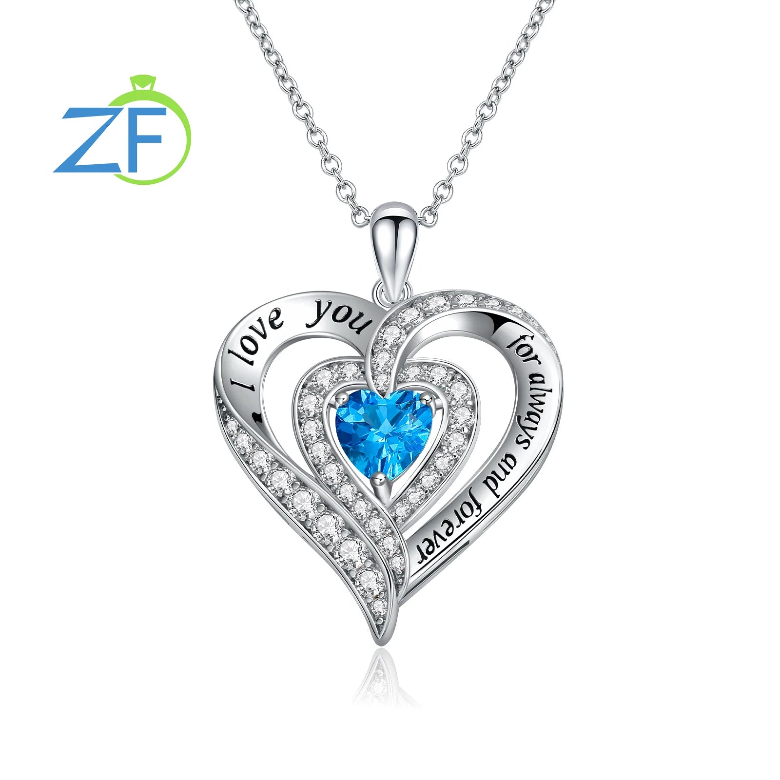 GZ ZONGFA  925 Sterling Silver Heart Pendant for Women Natural Garnet Gems 12 Color Birthstone Necklace Fine Jewelry