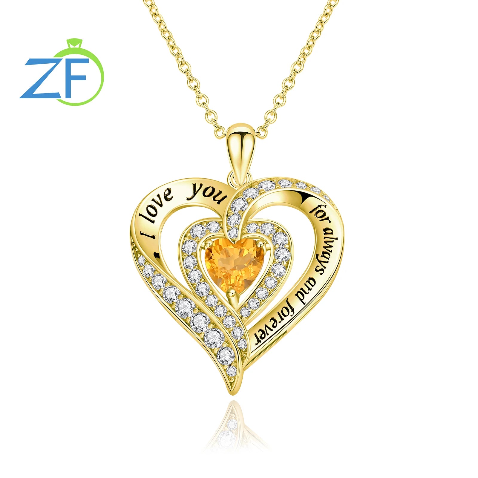 GZ ZONGFA  925 Sterling Silver Heart Pendant for Women Natural Garnet Gems 12 Color Birthstone Necklace Fine Jewelry
