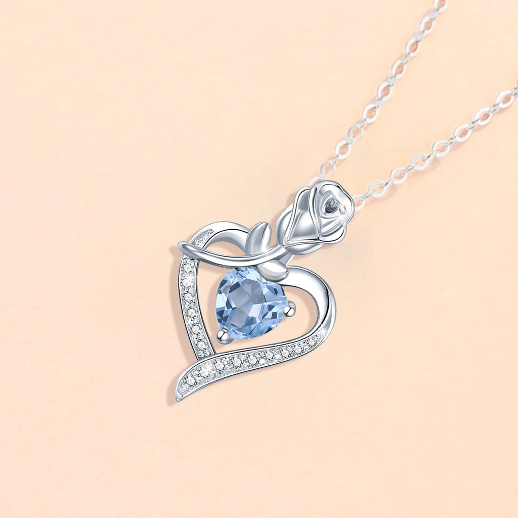 Romantic 925 Silver Necklace Rose Heart Design 1CT Moissanite Pendant Everyday Valentine Mother’s Day Party Perfect GiftFor her