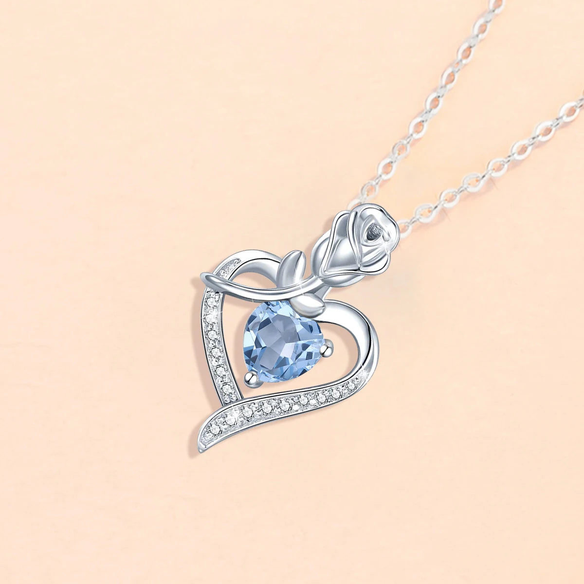 Romantic 925 Silver Necklace Rose Heart Design 1CT Moissanite Pendant Everyday Valentine Mother’s Day Party Perfect GiftFor her