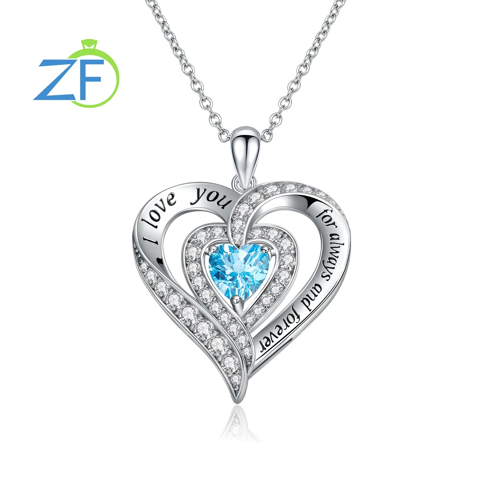GZ ZONGFA  925 Sterling Silver Heart Pendant for Women Natural Garnet Gems 12 Color Birthstone Necklace Fine Jewelry