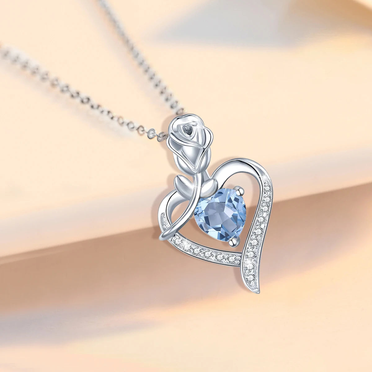 Romantic 925 Silver Necklace Rose Heart Design 1CT Moissanite Pendant Everyday Valentine Mother’s Day Party Perfect GiftFor her