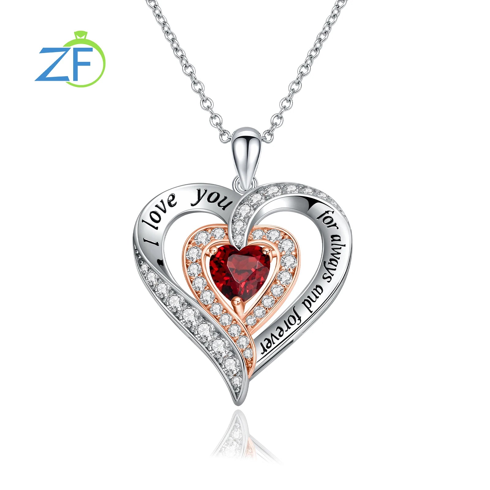 GZ ZONGFA  925 Sterling Silver Heart Pendant for Women Natural Garnet Gems 12 Color Birthstone Necklace Fine Jewelry