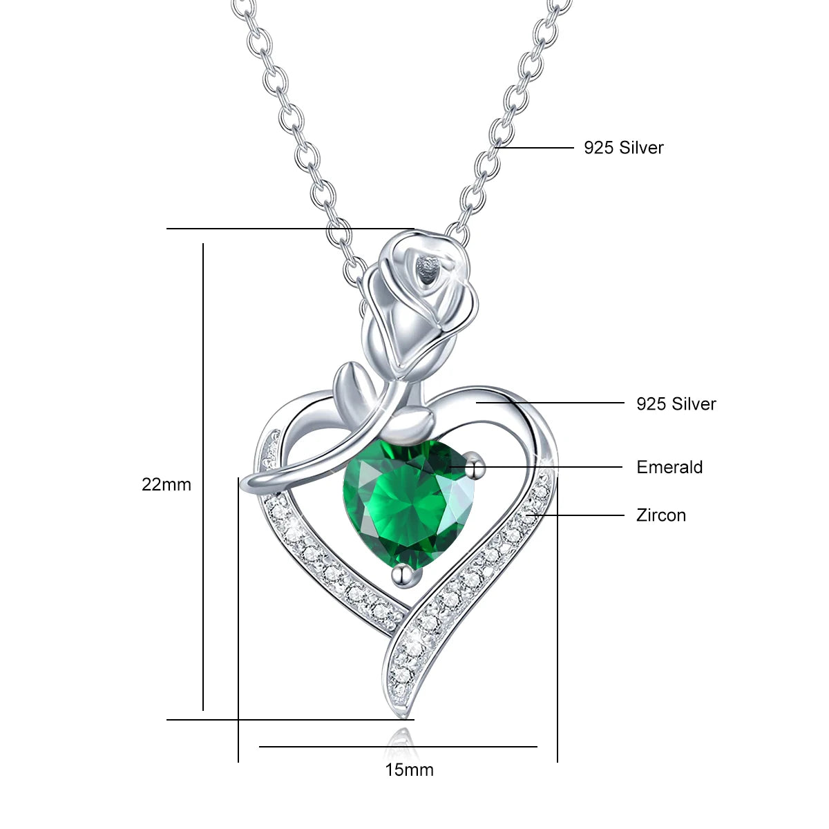 Romantic 925 Silver Necklace Rose Heart Design 1CT Moissanite Pendant Everyday Valentine Mother’s Day Party Perfect GiftFor her