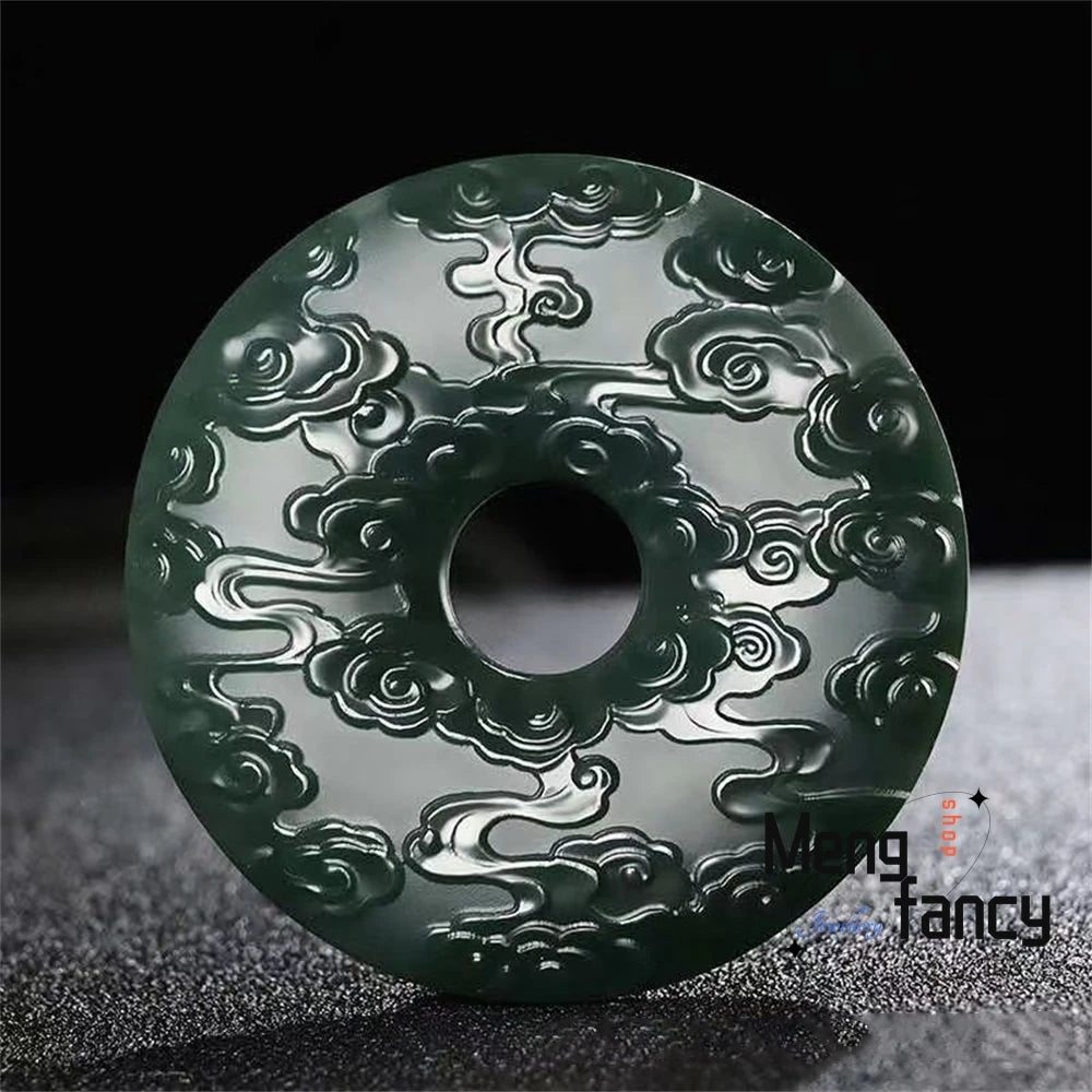 Natural Hetian Green Jade Fine Material Dragon Phoenix Auspicious Cloud Peace Pendant Tai Chi Eight Trigrams Exquisite Jewelry