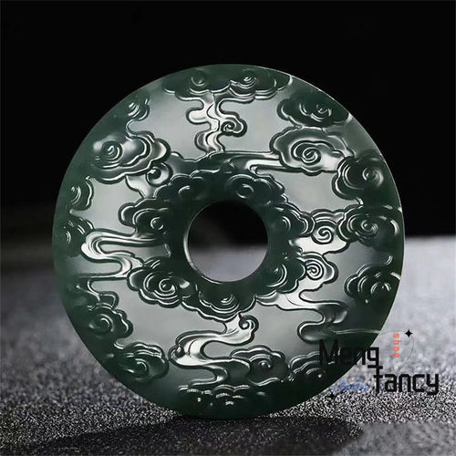 Natural Hetian Green Jade Fine Material Dragon Phoenix Auspicious Cloud Peace Pendant Tai Chi Eight Trigrams Exquisite Jewelry