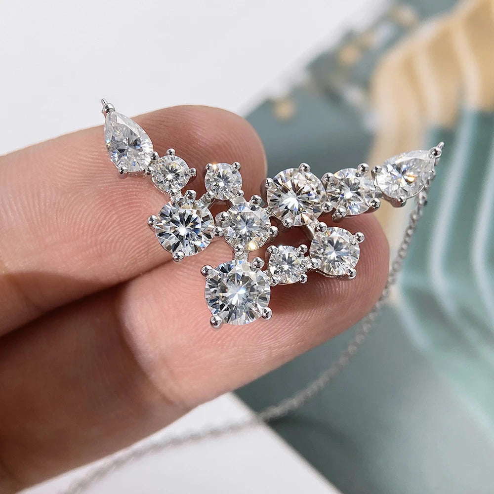 4.8cttw Full Moissanite Pendant Necklace For Women Sparkling Round Pear Cut Diamond 925 Sterling Silver Wedding Neck Chain GRA
