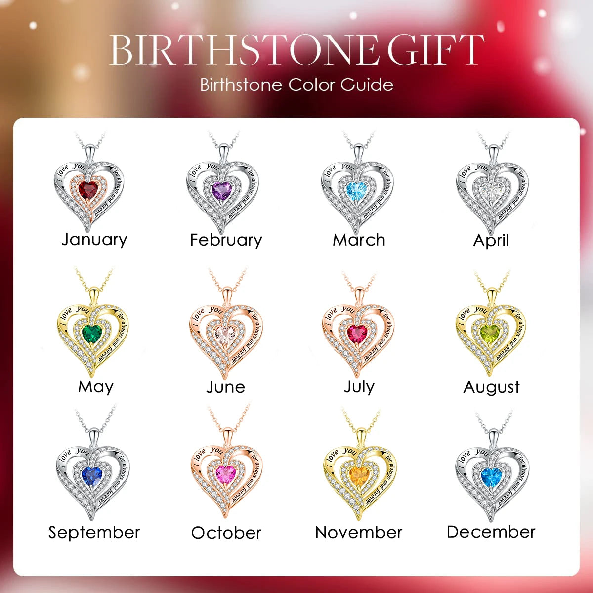 GZ ZONGFA  925 Sterling Silver Heart Pendant for Women Natural Garnet Gems 12 Color Birthstone Necklace Fine Jewelry