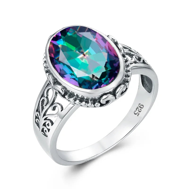 Classic Vintage Silver 925 Aquamarine Ring Woman Massive Stone 10*14mm Hypoallergenic Party Female Jewelry accessories Gift 2025