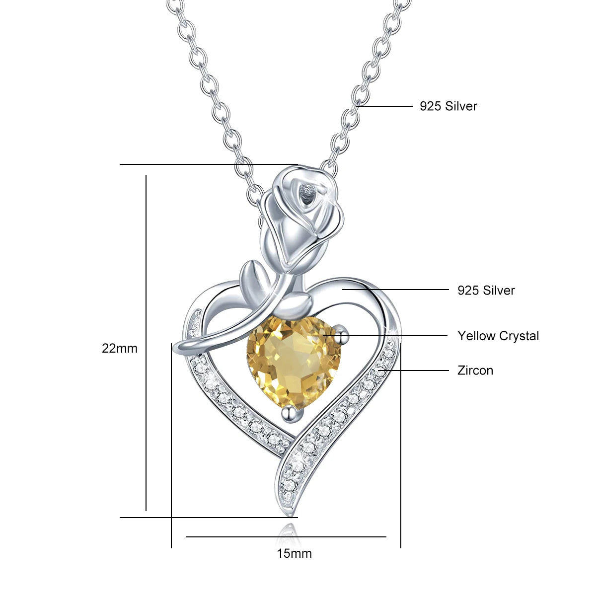Romantic 925 Silver Necklace Rose Heart Design 1CT Moissanite Pendant Everyday Valentine Mother’s Day Party Perfect GiftFor her