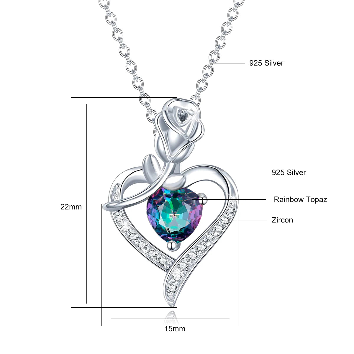 Romantic 925 Silver Necklace Rose Heart Design 1CT Moissanite Pendant Everyday Valentine Mother’s Day Party Perfect GiftFor her
