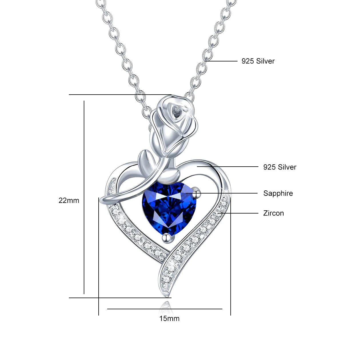 Romantic 925 Silver Necklace Rose Heart Design 1CT Moissanite Pendant Everyday Valentine Mother’s Day Party Perfect GiftFor her