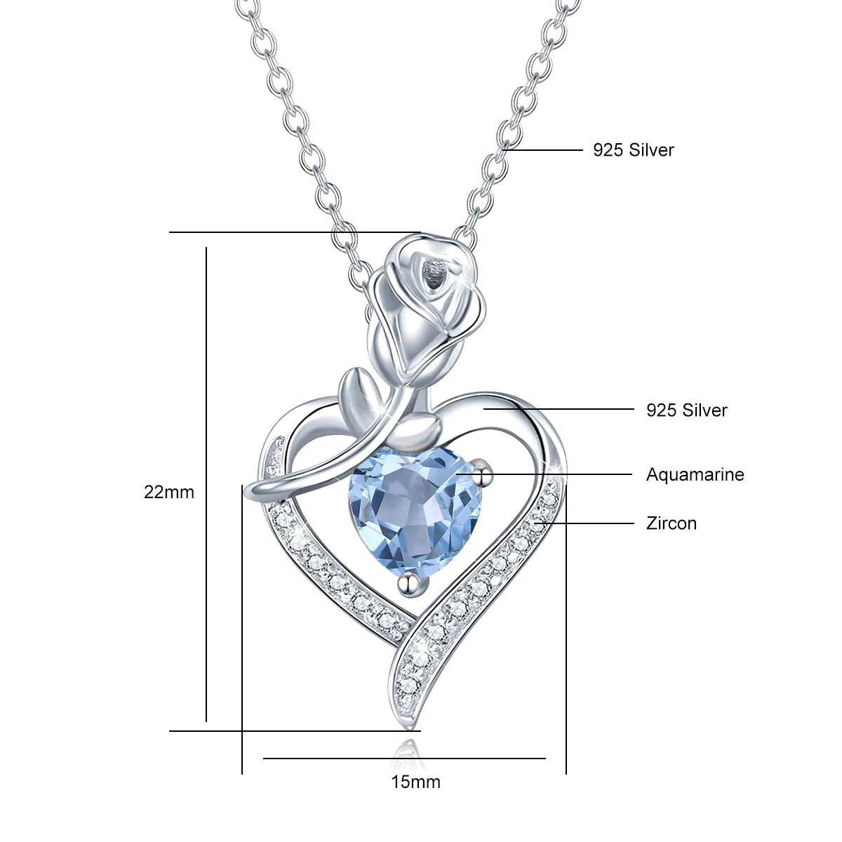 Romantic 925 Silver Necklace Rose Heart Design 1CT Moissanite Pendant Everyday Valentine Mother’s Day Party Perfect GiftFor her