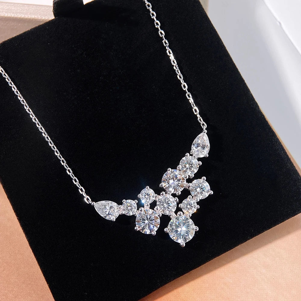 4.8cttw Full Moissanite Pendant Necklace For Women Sparkling Round Pear Cut Diamond 925 Sterling Silver Wedding Neck Chain GRA