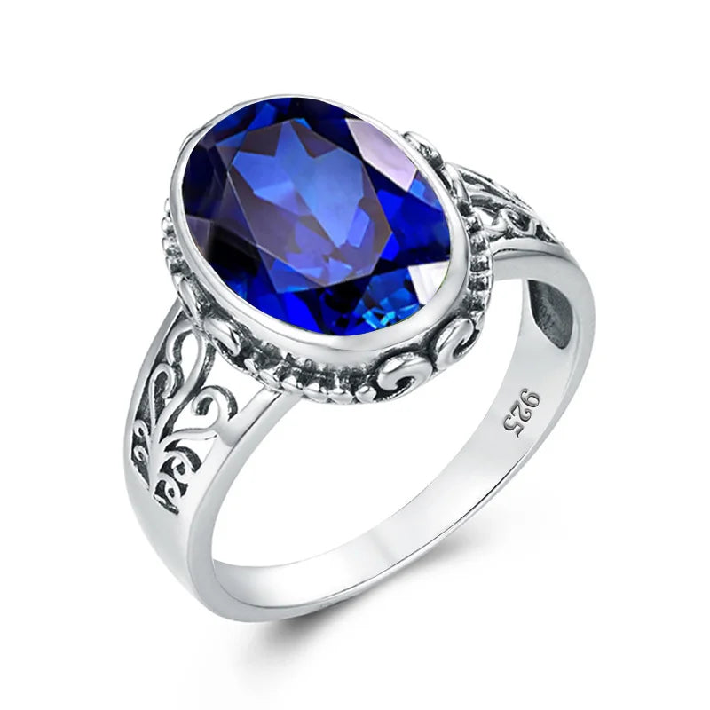 Classic Vintage Silver 925 Aquamarine Ring Woman Massive Stone 10*14mm Hypoallergenic Party Female Jewelry accessories Gift 2025