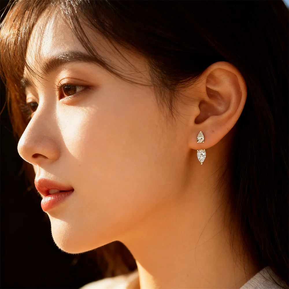 IGOTOS 4cttw All Moissanite Stud Earrings 5*8mm Waterdrop 2 in 1 Convertible Earring for Women 925 Sterling Silver Jewelry Gifts