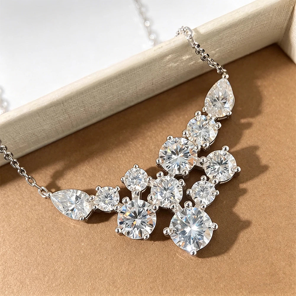 4.8cttw Full Moissanite Pendant Necklace For Women Sparkling Round Pear Cut Diamond 925 Sterling Silver Wedding Neck Chain GRA