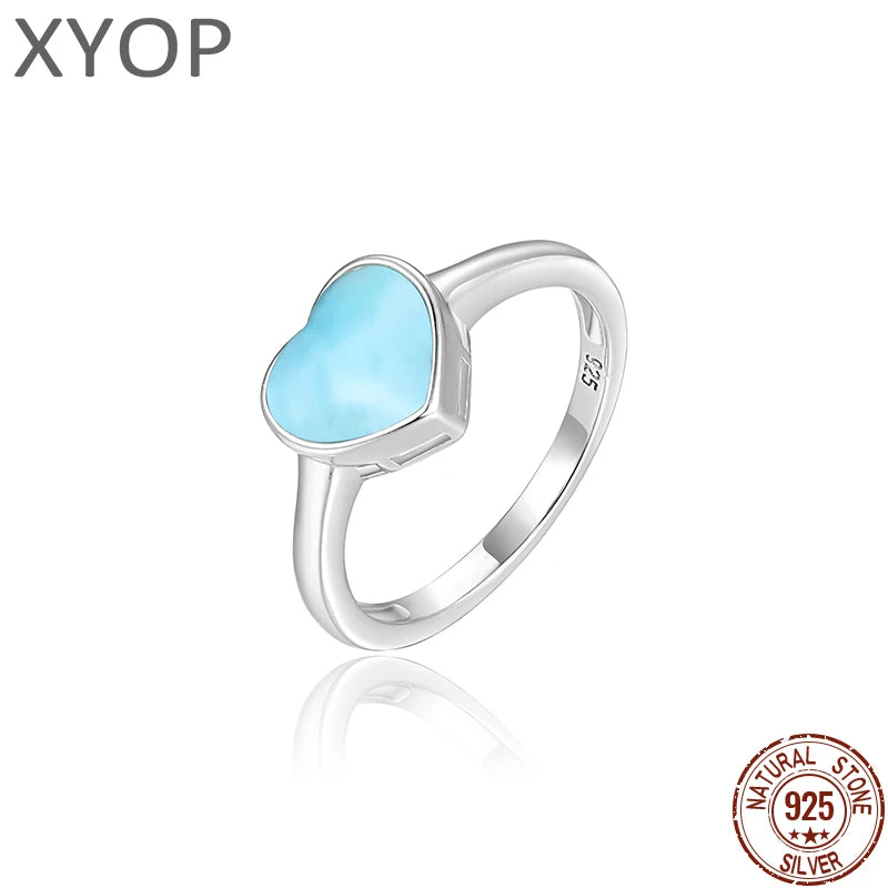 Hot Selling Natural Blue Larimar Ocean Ring Gemstone 925 Sterling Silver Larimar Heart Love Women Dating