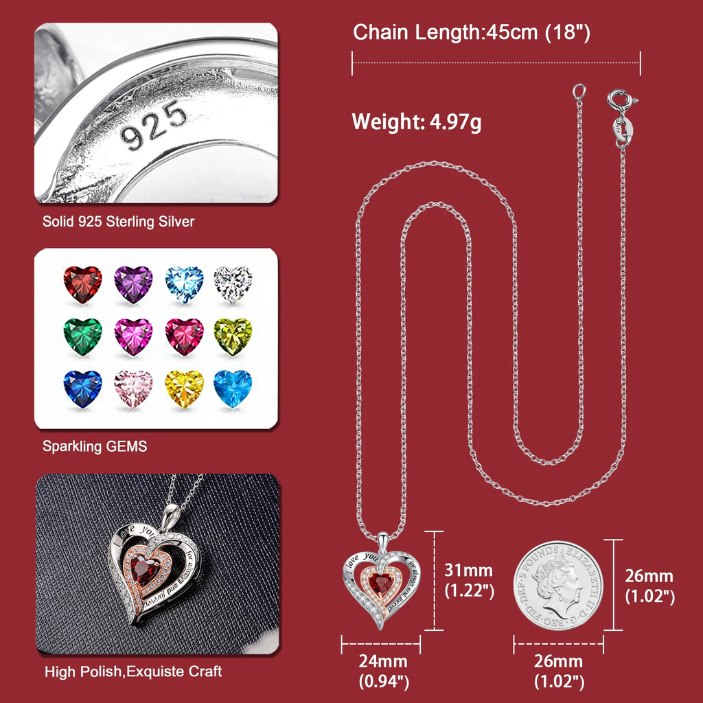 GZ ZONGFA  925 Sterling Silver Heart Pendant for Women Natural Garnet Gems 12 Color Birthstone Necklace Fine Jewelry