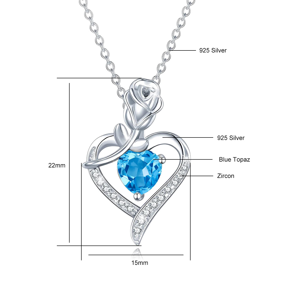 Romantic 925 Silver Necklace Rose Heart Design 1CT Moissanite Pendant Everyday Valentine Mother’s Day Party Perfect GiftFor her