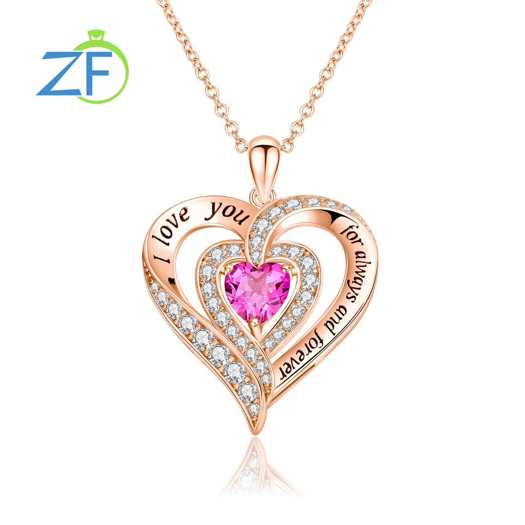 GZ ZONGFA  925 Sterling Silver Heart Pendant for Women Natural Garnet Gems 12 Color Birthstone Necklace Fine Jewelry
