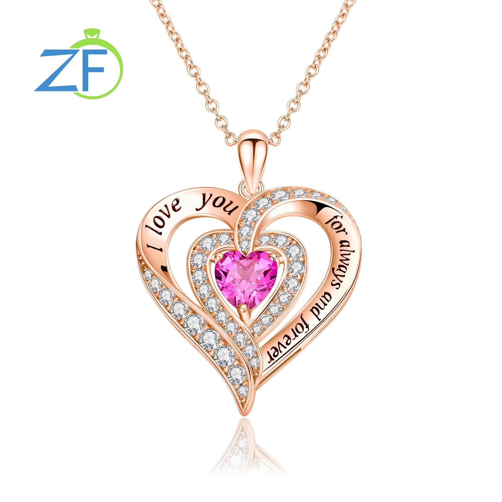 GZ ZONGFA  925 Sterling Silver Heart Pendant for Women Natural Garnet Gems 12 Color Birthstone Necklace Fine Jewelry