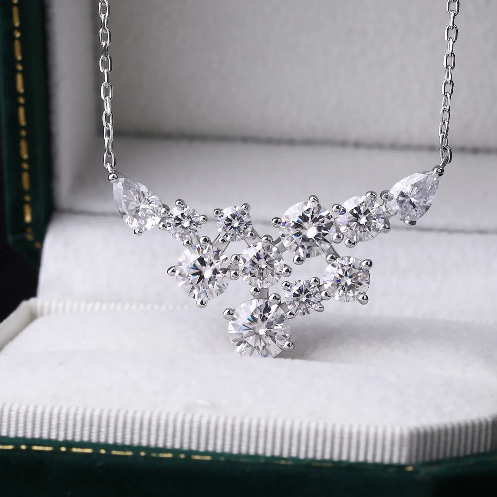 4.8cttw Full Moissanite Pendant Necklace For Women Sparkling Round Pear Cut Diamond 925 Sterling Silver Wedding Neck Chain GRA