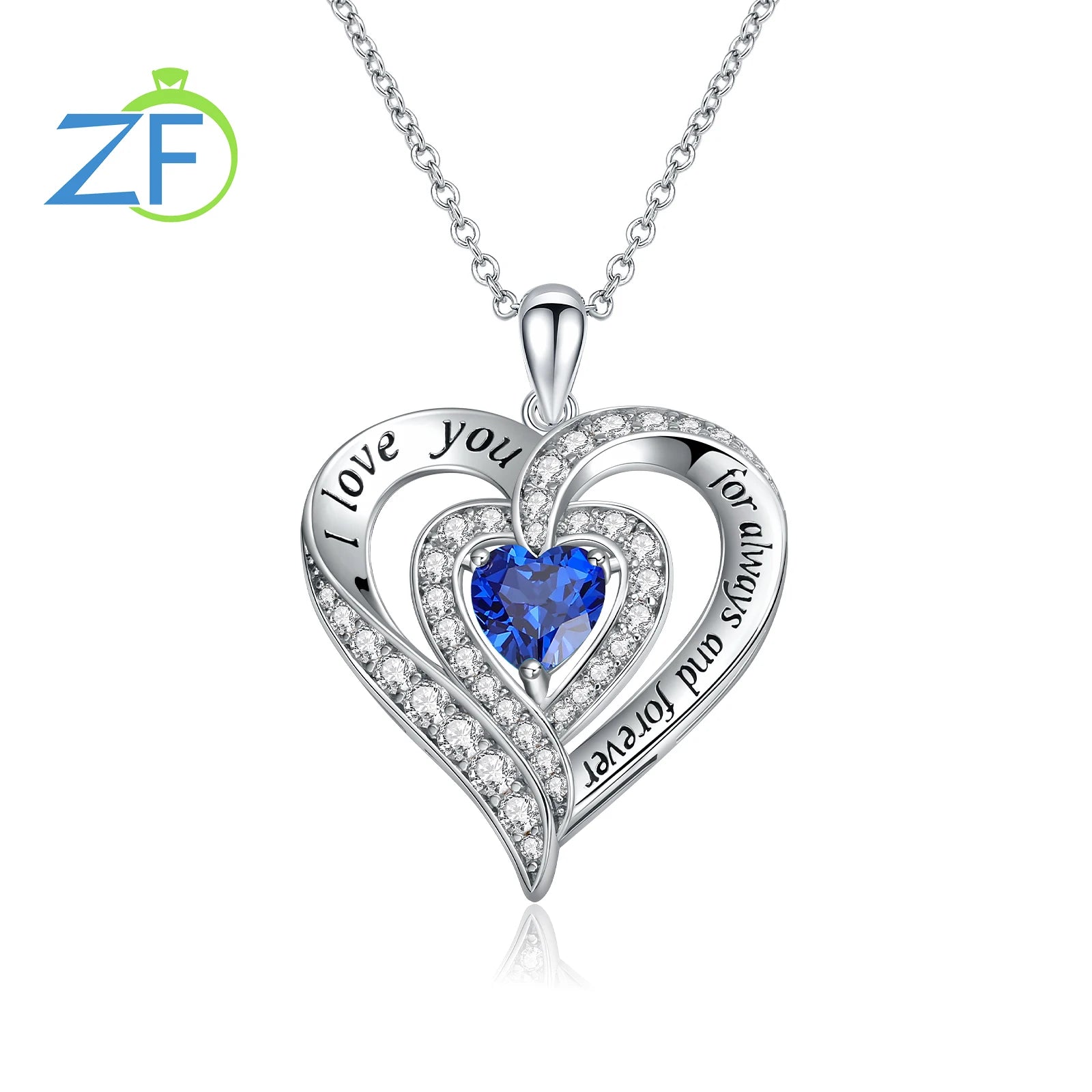 GZ ZONGFA  925 Sterling Silver Heart Pendant for Women Natural Garnet Gems 12 Color Birthstone Necklace Fine Jewelry